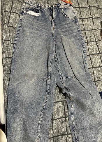 Kadın Gri Denim Bol Kesim Midi Jean - Görsel 4