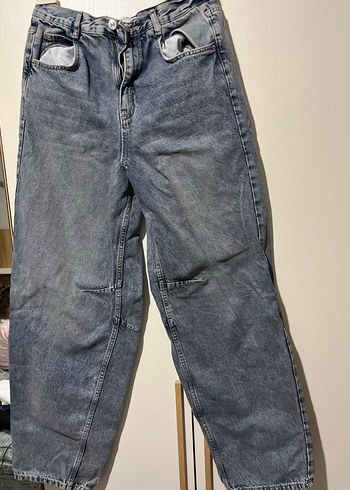 Kadın Gri Denim Bol Kesim Midi Jean - Görsel 2