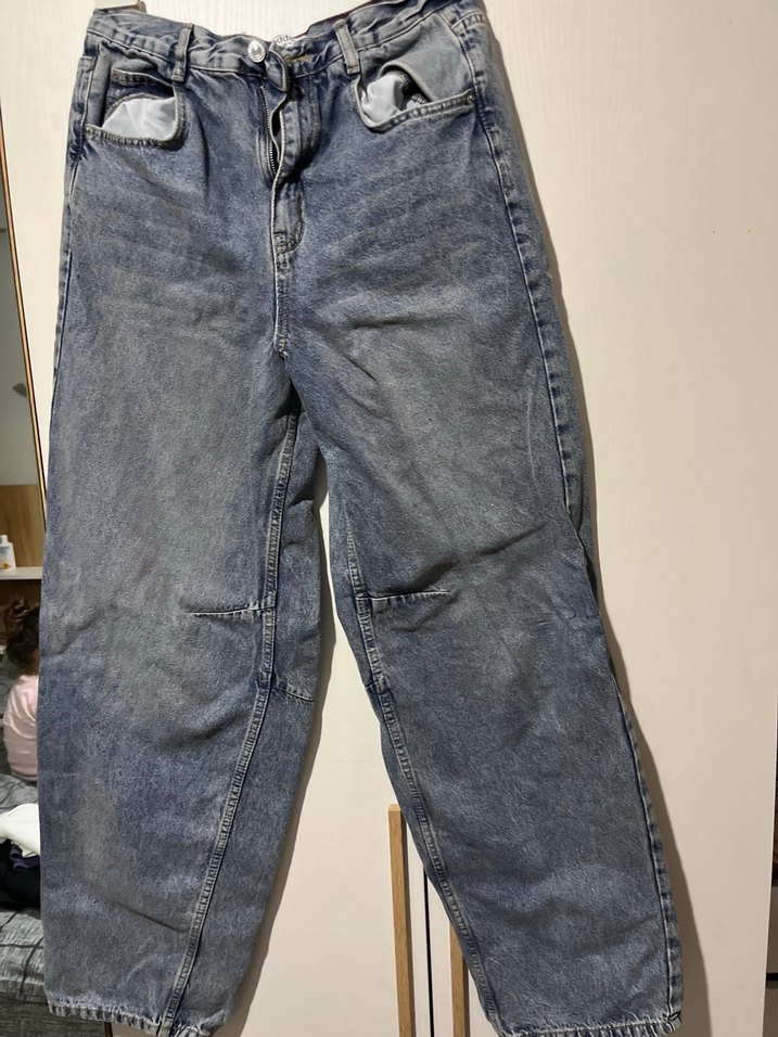 Kadın Gri Denim Bol Kesim Midi Jean - Görsel 2