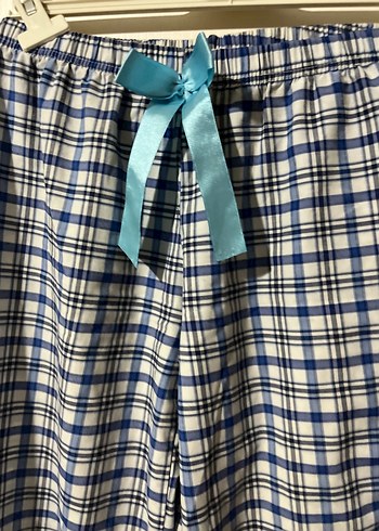 Kadın Mavi Ekose Kuşaklı Kumaş Pantolon - Görsel 4