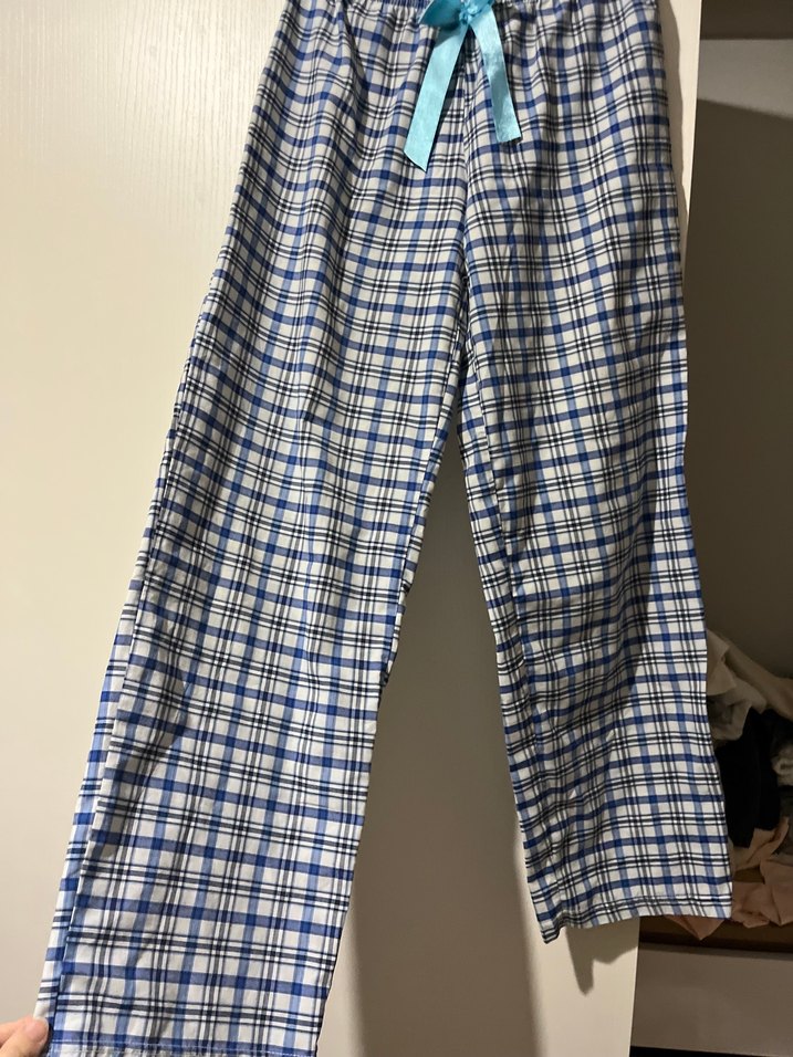 Kadın Mavi Ekose Kuşaklı Kumaş Pantolon - Görsel 3
