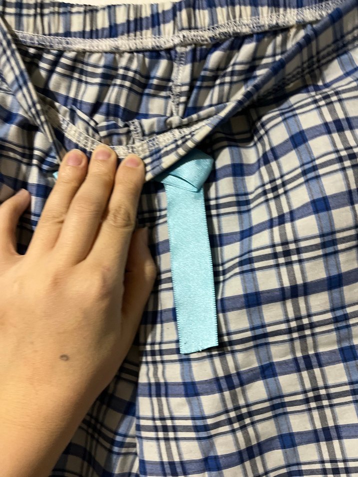 Kadın Mavi Ekose Kuşaklı Kumaş Pantolon - Görsel 5