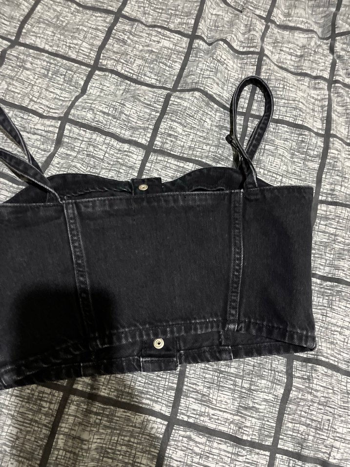 Düğmeli Siyah Kot Büstiyer - Görsel 5