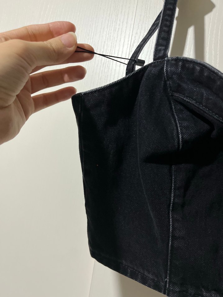 Düğmeli Siyah Kot Büstiyer - Görsel 2