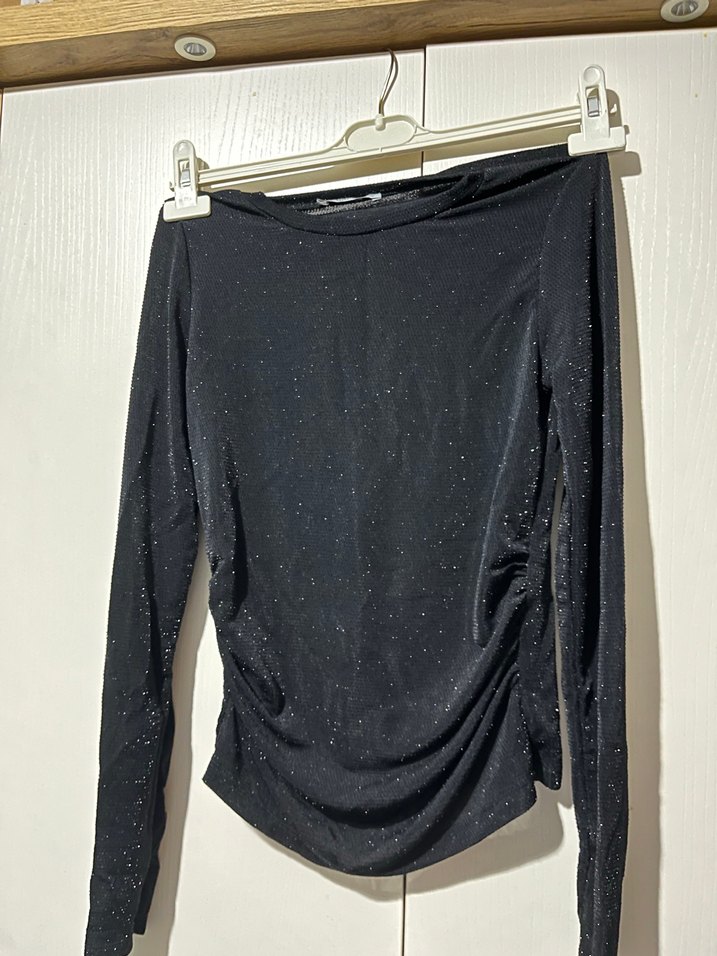 Siyah Drapeli Uzun Kollu Bluz - Görsel 5