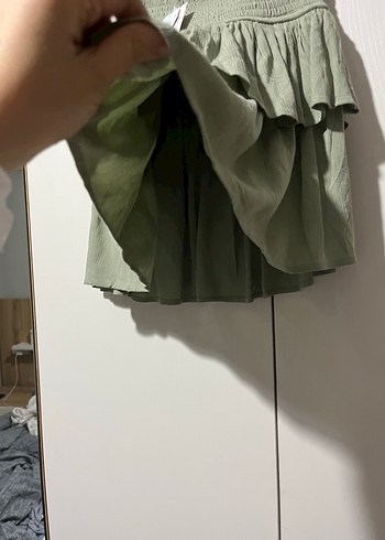 Yeşil Kadın Mini Etek Fırfırlı Keten - Görsel 5