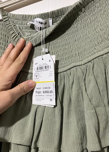 Yeşil Kadın Mini Etek Fırfırlı Keten - Görsel 6