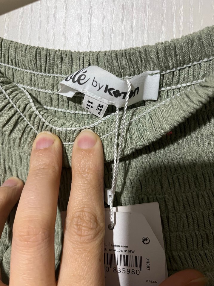 Yeşil Kadın Mini Etek Fırfırlı Keten - Görsel 2