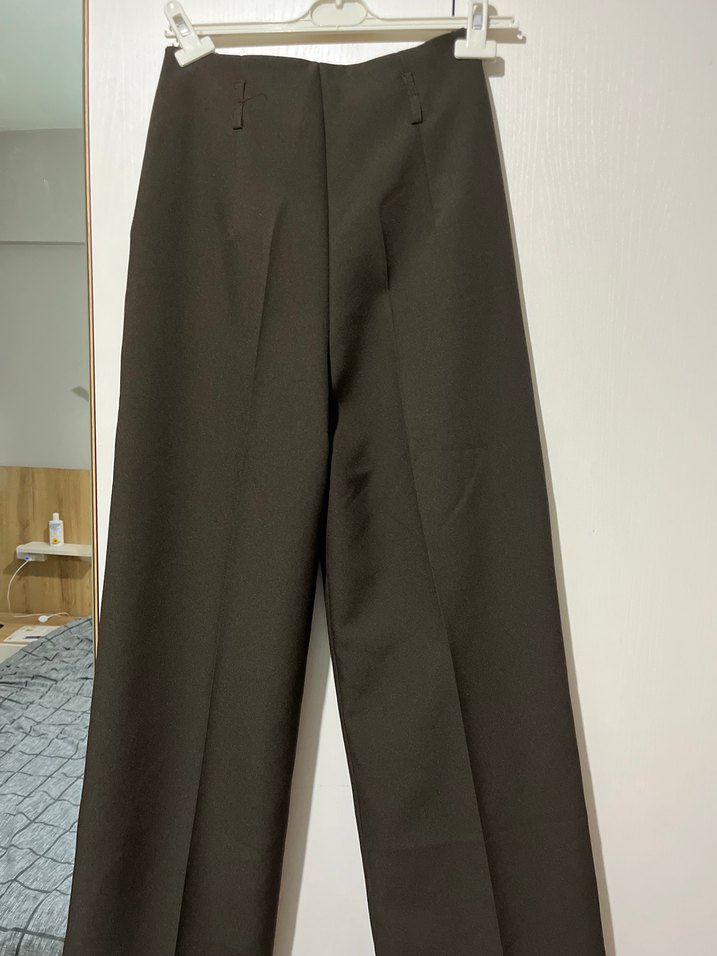 Kahverengi Kemerli Kadın Kumaş Pantolon - Görsel 5