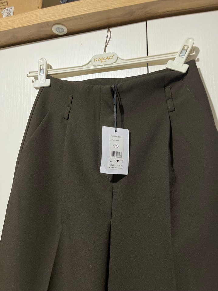 Kahverengi Kemerli Kadın Kumaş Pantolon - Görsel 3