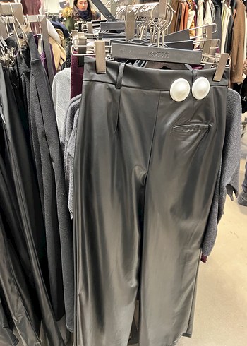 Gri Deri Pilili Midi Kadın Pantolon - Görsel 3