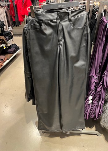 Gri Deri Pilili Midi Kadın Pantolon - Görsel 4