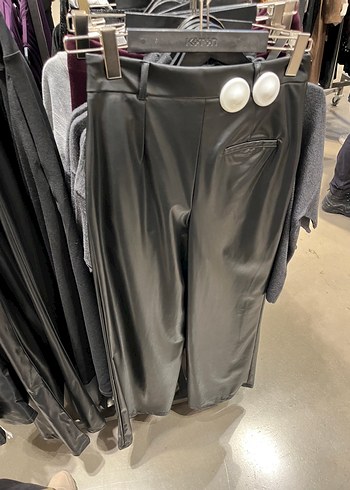 Gri Deri Pilili Midi Kadın Pantolon - Görsel 2