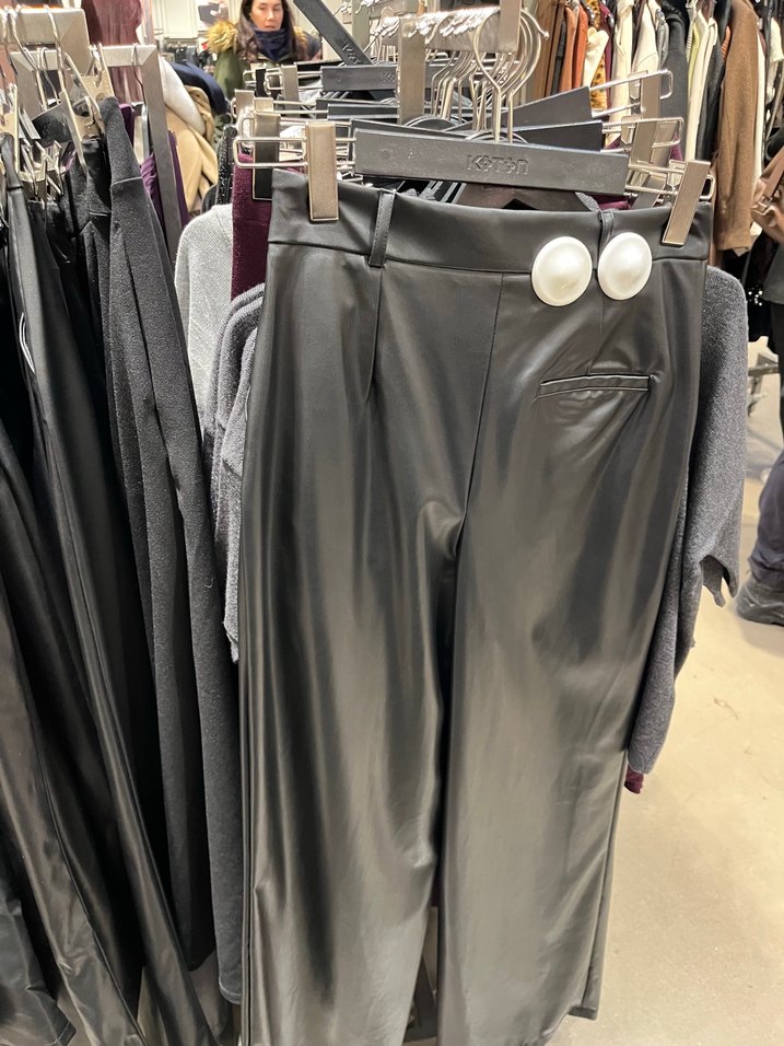 Gri Deri Pilili Midi Kadın Pantolon - Görsel 3