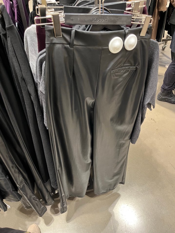 Gri Deri Pilili Midi Kadın Pantolon - Görsel 2