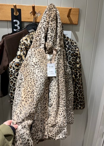 Leopar Desenli Suni Kürk Midi Ceket - Görsel 7