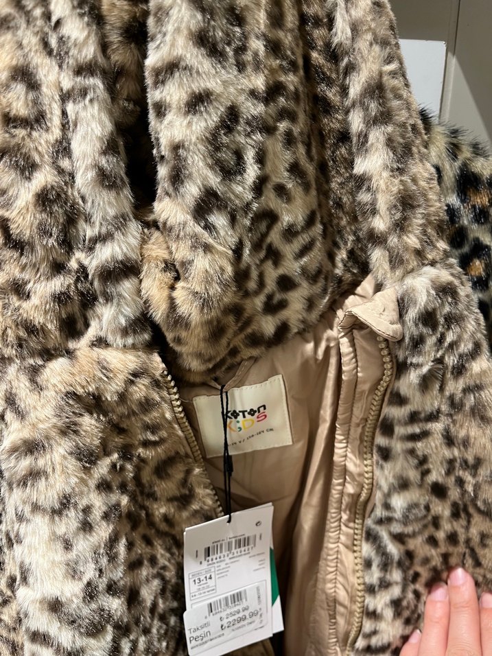 Leopar Desenli Suni Kürk Midi Ceket - Görsel 4