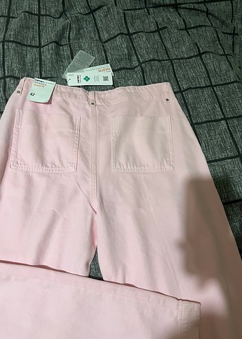 Kadın Pembe Pamuk Midi Geniş Paça Pantolon - Görsel 7