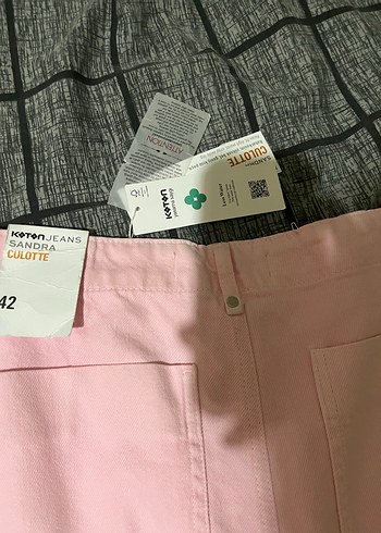 Kadın Pembe Pamuk Midi Geniş Paça Pantolon - Görsel 8