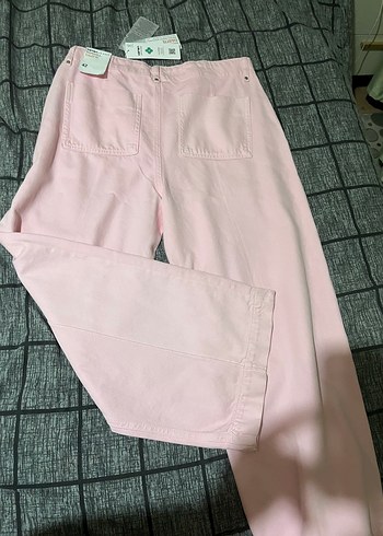 Kadın Pembe Pamuk Midi Geniş Paça Pantolon - Görsel 6