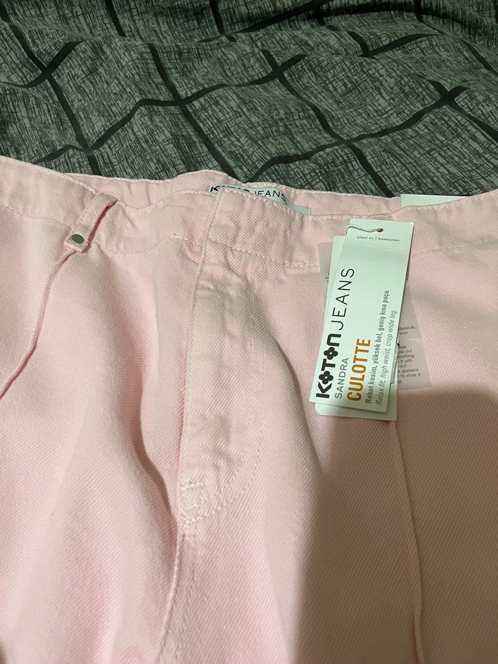 Kadın Pembe Pamuk Midi Geniş Paça Pantolon - Görsel 4