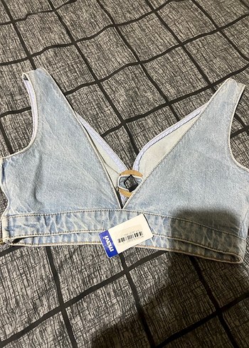 Düğmeli V Yaka Mavi Denim Kadın Yelek - Görsel 5