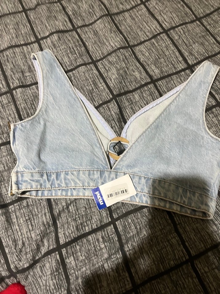 Düğmeli V Yaka Mavi Denim Kadın Yelek - Görsel 4