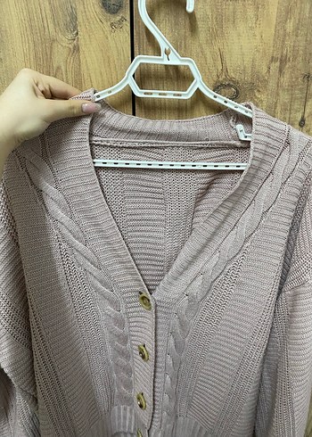 Bej V Yaka Örgü Midi Hırka - Görsel 2