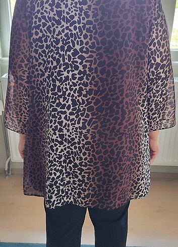 Leopar desenli tül gömlek - Görsel 2
