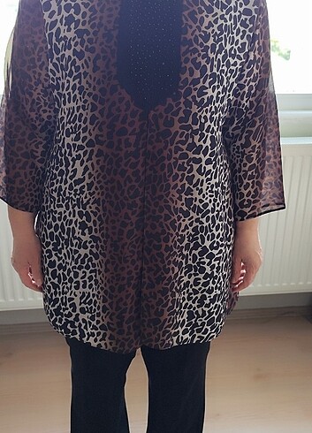 Leopar desenli tül gömlek - Görsel 3
