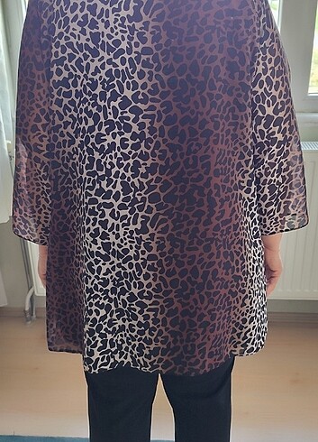 Leopar desenli tül gömlek - Görsel 4