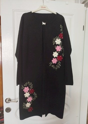 48 Beden siyah Renk Nakışlı Siyah Kadın Uzun Kimono