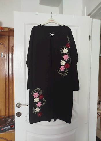 Nakışlı Siyah Kadın Uzun Kimono