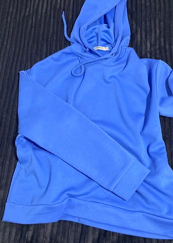 Mavi Kapüşonlu Kadın Sweatshirt