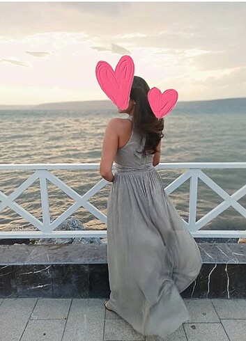 Taş pudra rengi abiye elbise