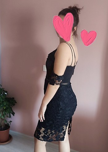 l Beden Siyah Dantel Mini Straplez Kadın Elbise