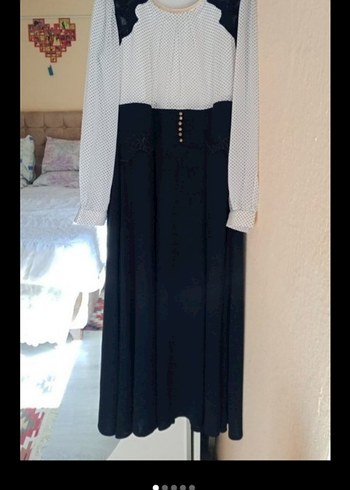 Uzun Kol Düğmeli Vintage Kadın Elbise - Görsel 3