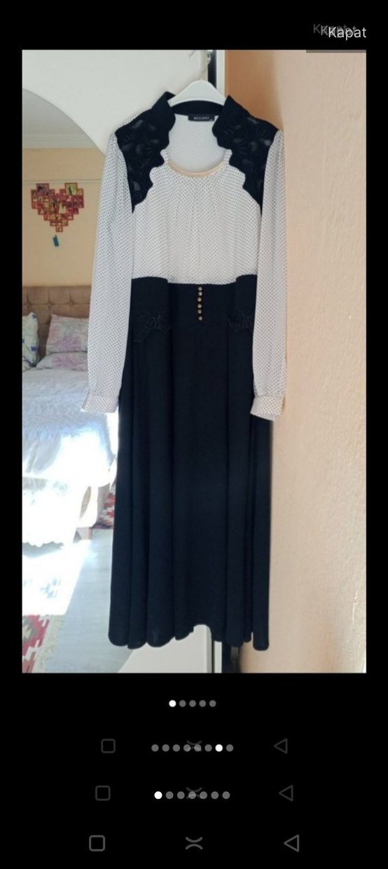 Uzun Kol Düğmeli Vintage Kadın Elbise - Görsel 2