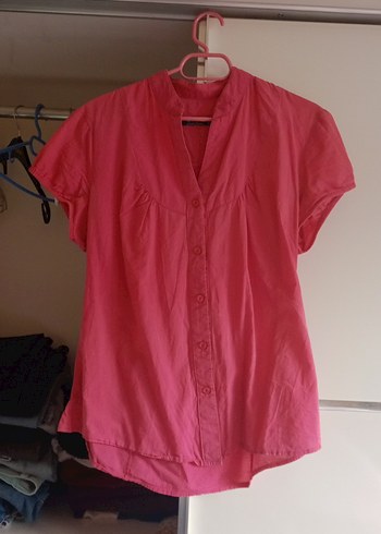 Pembe Keten V Yaka Düğmeli Kadın Gömlek paraya ihtiyacım var - Görsel 2