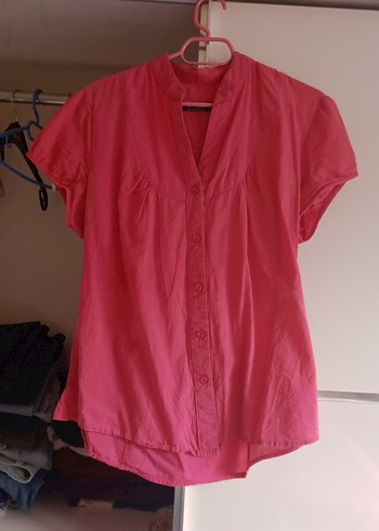 Pembe Keten V Yaka Düğmeli Kadın Gömlek paraya ihtiyacım var - Görsel 3