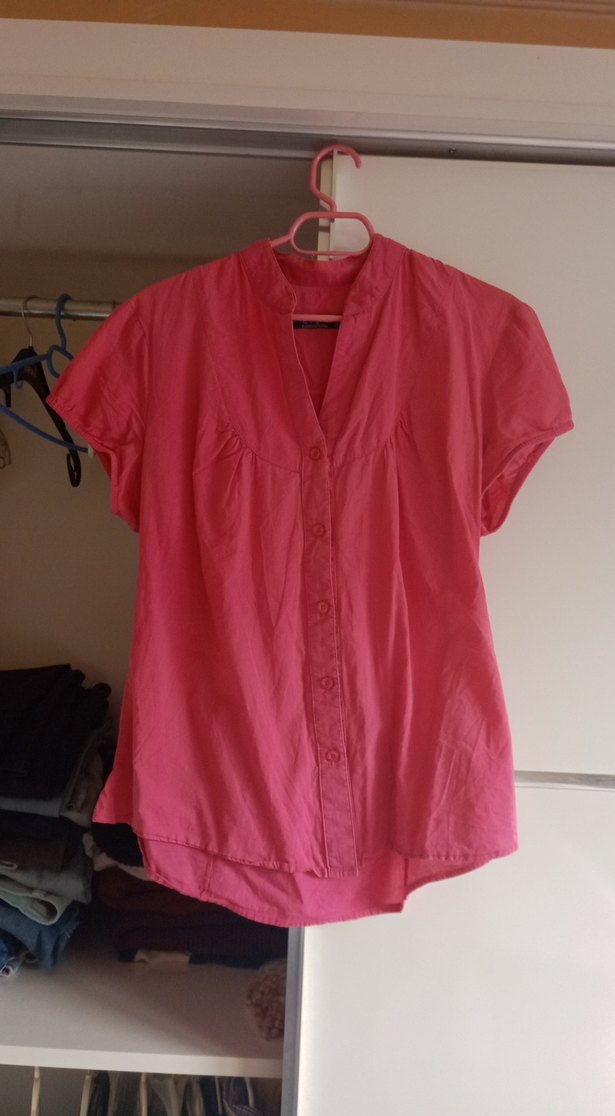 Pembe Keten V Yaka Düğmeli Kadın Gömlek paraya ihtiyacım var - Görsel 2