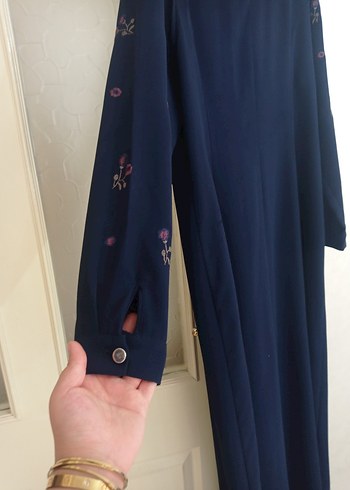Nakışlı, Fermuarlı, Uzun Kollu Lacivert ferace - Görsel 6