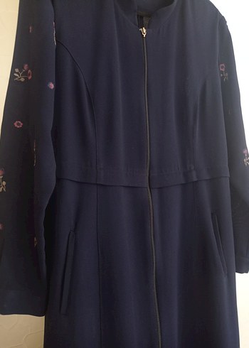 Nakışlı, Fermuarlı, Uzun Kollu Lacivert ferace - Görsel 4