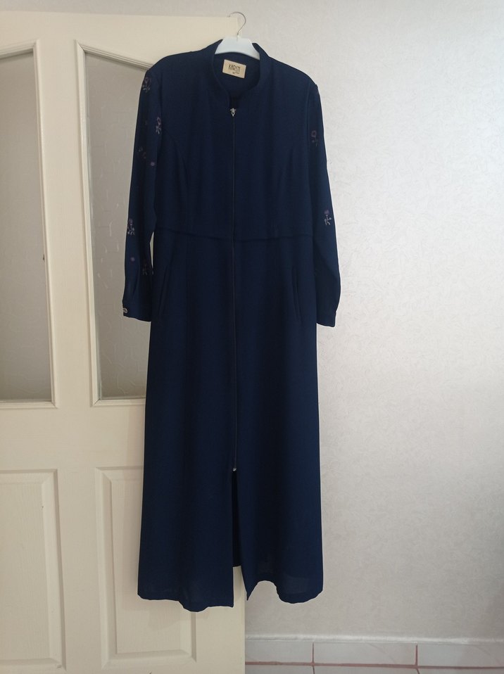 Nakışlı, Fermuarlı, Uzun Kollu Lacivert ferace - Görsel 2