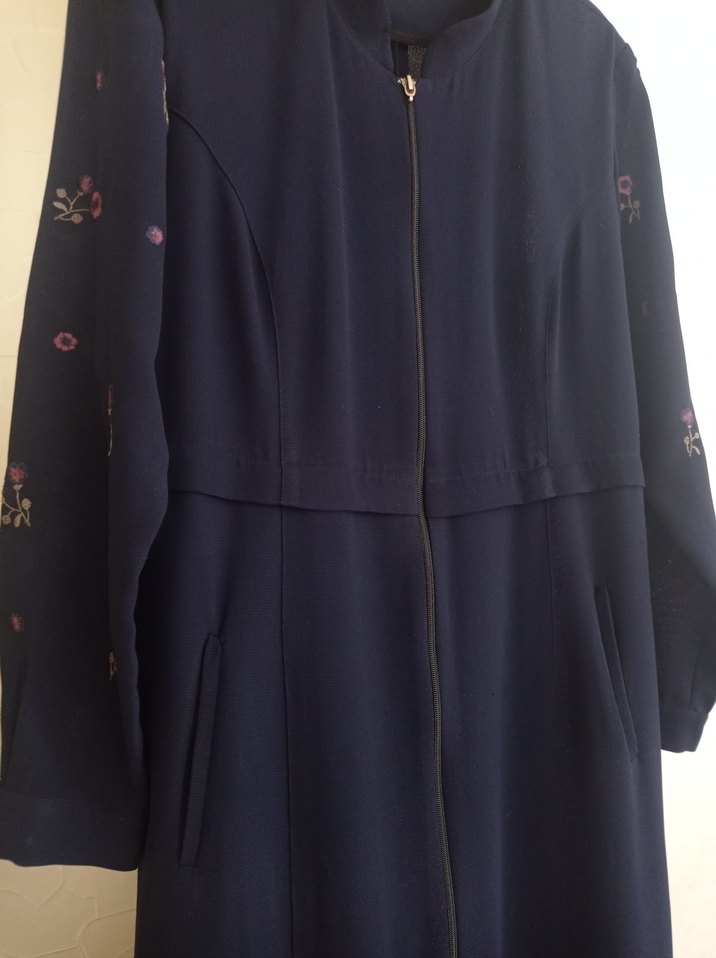 Nakışlı, Fermuarlı, Uzun Kollu Lacivert ferace - Görsel 4