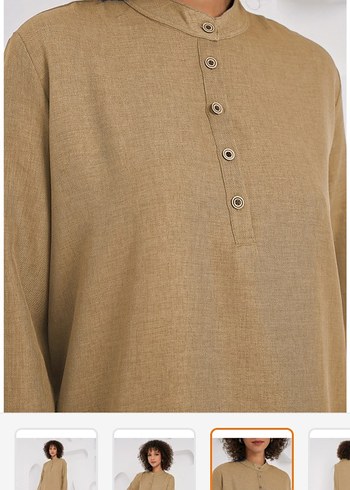 Bej Uzun Kollu Keten Kadın Takım - Görsel 3