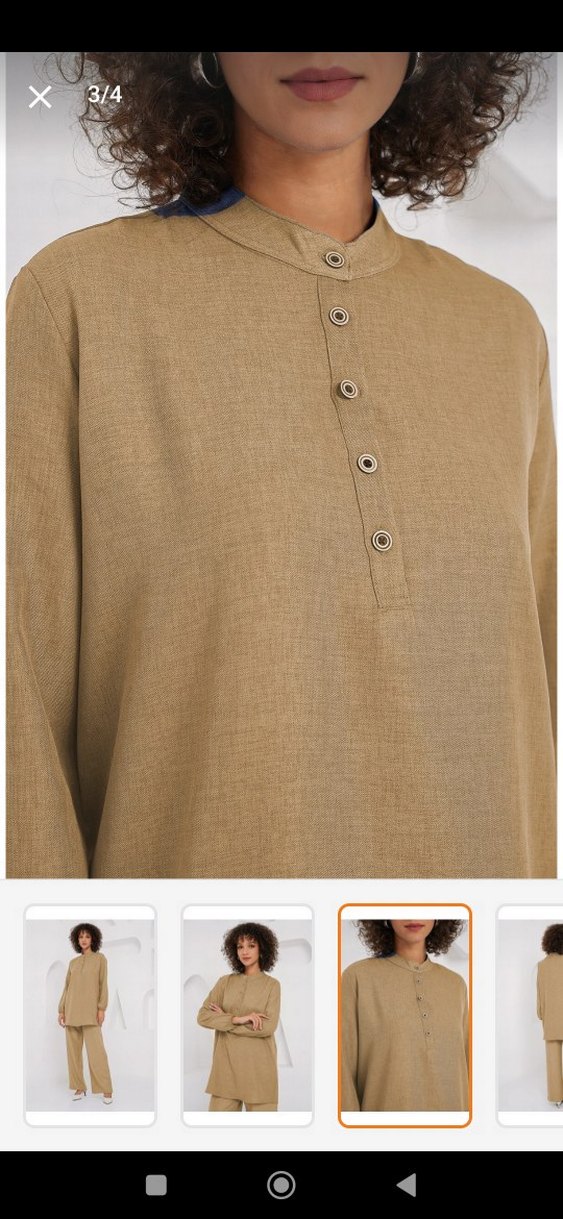 Bej Uzun Kollu Keten Kadın Takım - Görsel 3