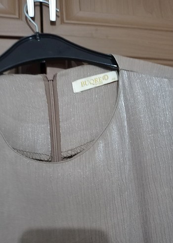 Bej Parlak Pilili Uzun Cepli Abiye Elbise - Görsel 4