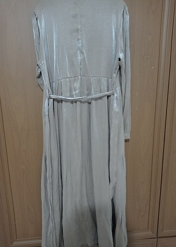 Bej Parlak Pilili Uzun Cepli Abiye Elbise - Görsel 5