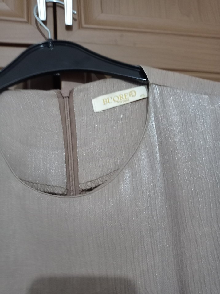 Bej Parlak Pilili Uzun Cepli Abiye Elbise - Görsel 4